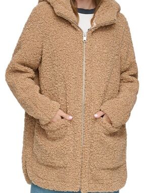Women’s Cozy Teddy Zip-Up Hooded Coat - Tan
